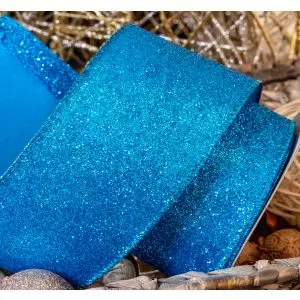 63mm Aqua Blue Glitter Ribbon