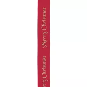 10mm Red Satin Ribbon With Gold Merry Christmas Print By Berisfords Ribbons