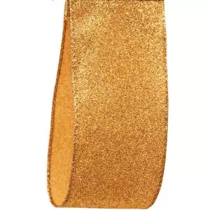 63mm gold glitter ribbon with wired edge