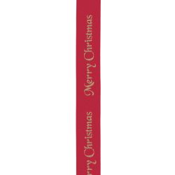10mm Red Satin Ribbon With Gold Merry Christmas Print By Berisfords Ribbons