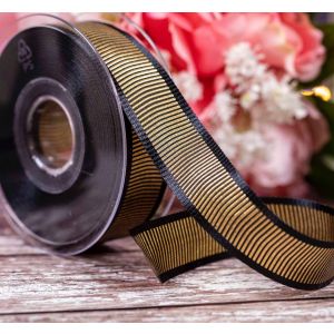 25mm Black & Gold Shine Ribbon By Berisrods Ribbon