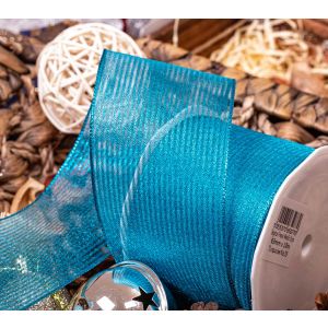 63mm Turquoise metallic mesh style ribbon with wired edge
