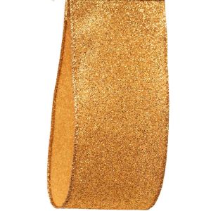 63mm gold glitter ribbon with wired edge