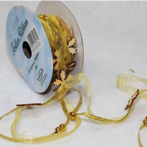 Metallic Gold Snowflake Beaded Charm Ribbon. Art 644779