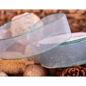 Ice Blue Metallic Stripe Mesh Ribbon