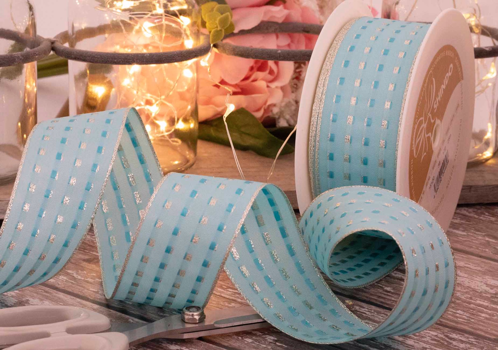 Blue 40mm Gimp Stitch Ribbon With Wired Edge
