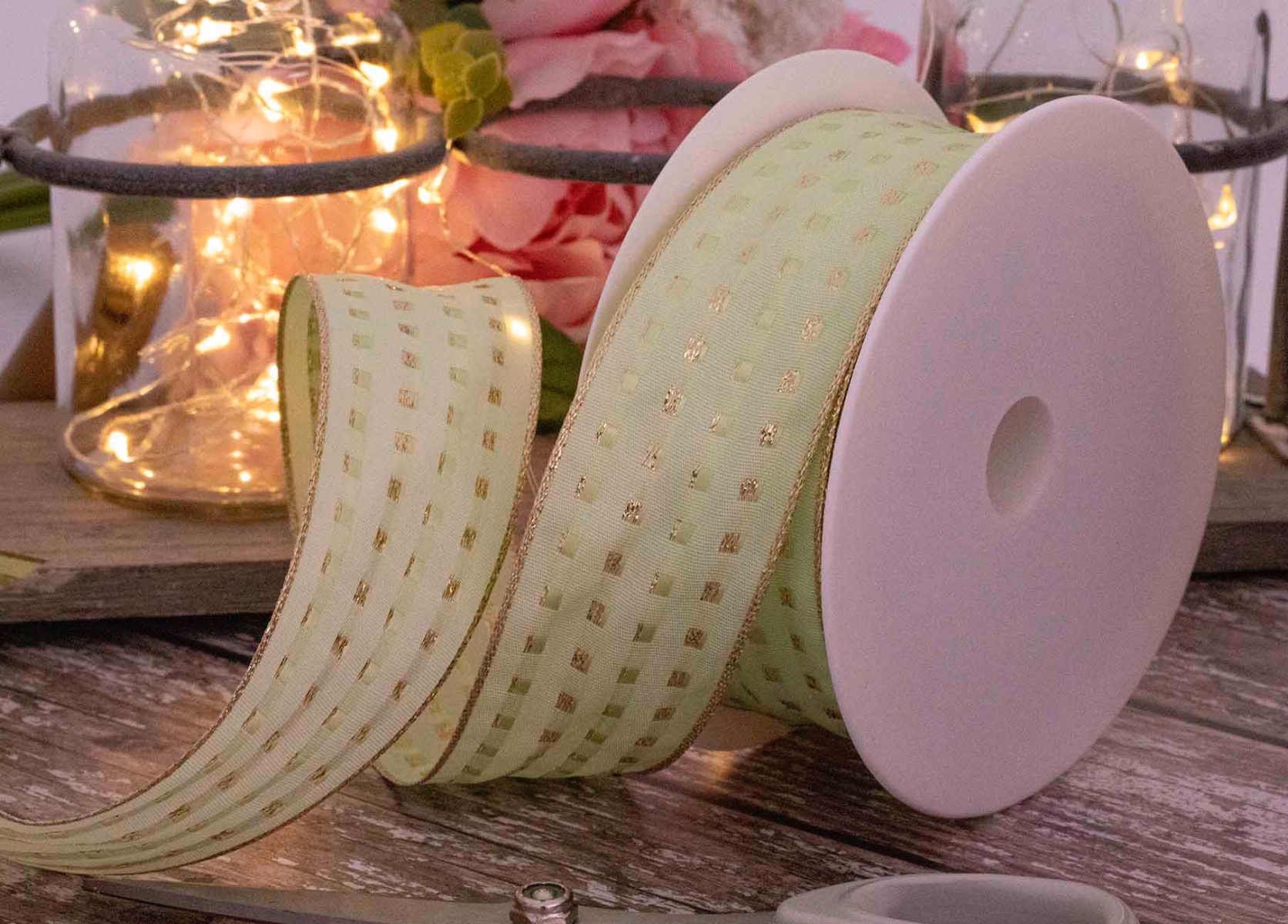 Mint 40mm Gimp Stitch Ribbon With Wired Edge